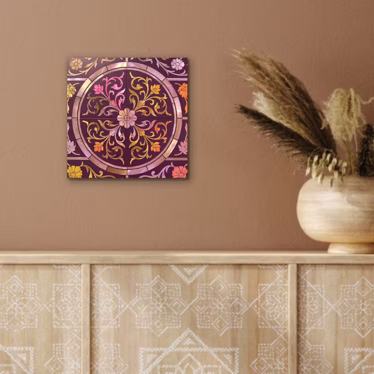 Aluminium schilderij - Patroon - Floraal - Oosters - Paars - Goud — 5