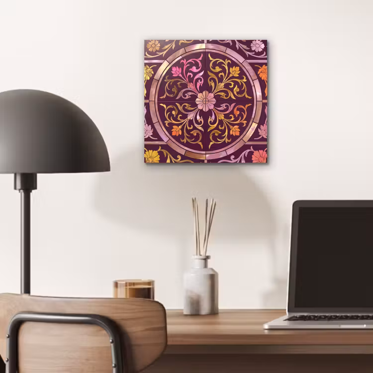 Aluminium schilderij - Patroon - Floraal - Oosters - Paars - Goud — 6