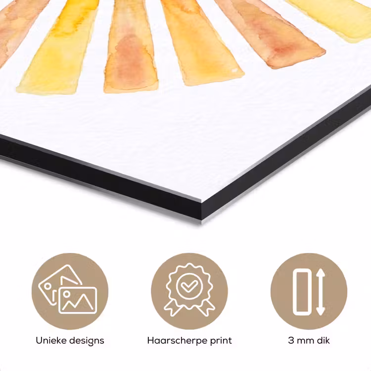 Aluminium schilderij - Zon - Stralen - Aquarel - Geel - Abstract — 7