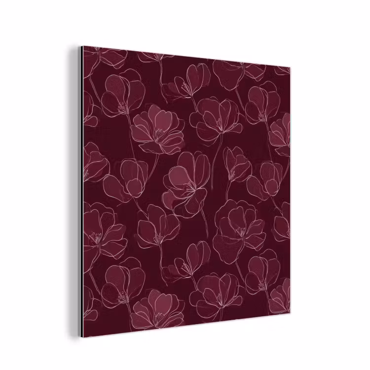 Aluminium schilderij - Bloemen - Patroon - Bordeauxrood — 1