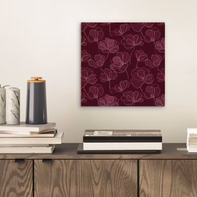Aluminium schilderij - Bloemen - Patroon - Bordeauxrood — 2