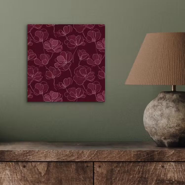 Aluminium schilderij - Bloemen - Patroon - Bordeauxrood — 3