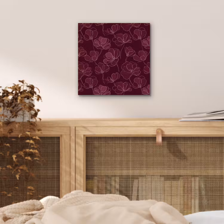Aluminium schilderij - Bloemen - Patroon - Bordeauxrood — 4