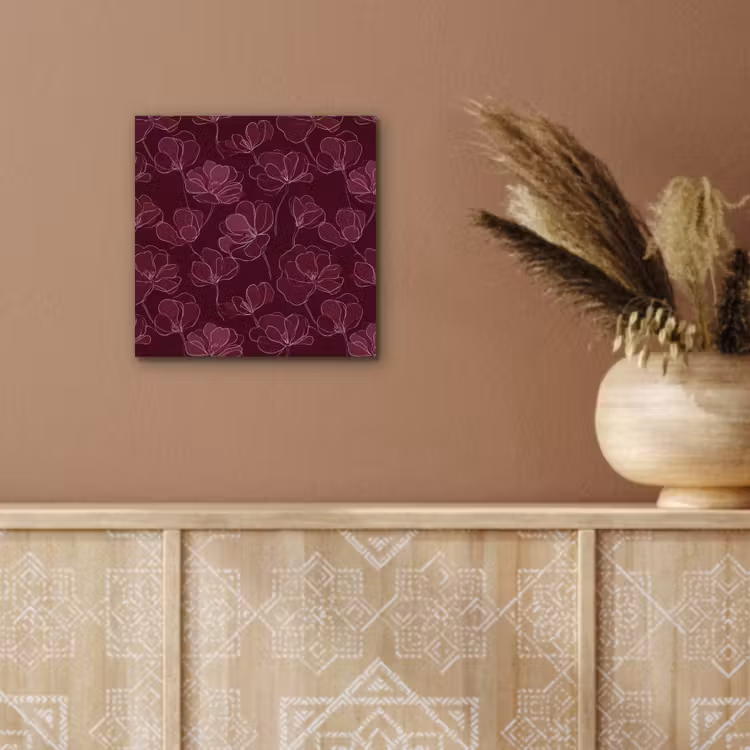 Aluminium schilderij - Bloemen - Patroon - Bordeauxrood — 5