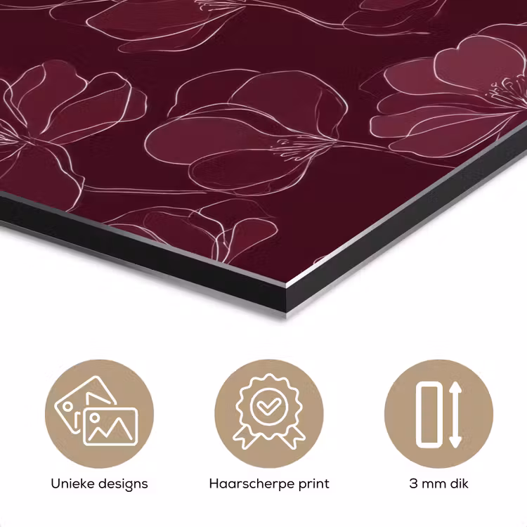 Aluminium schilderij - Bloemen - Patroon - Bordeauxrood — 7