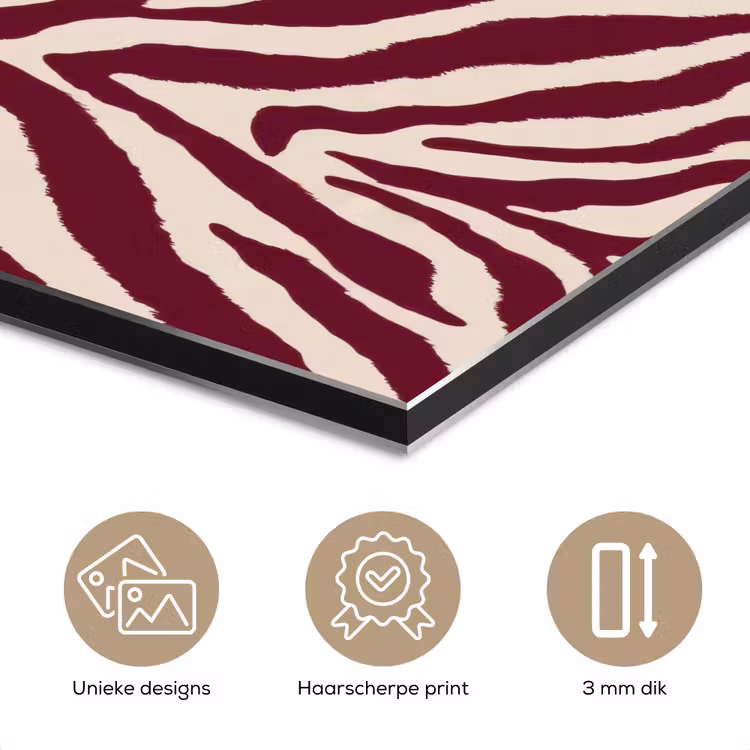 Aluminium schilderij - Zebra - Motief - Bordeaux - Rood — 7