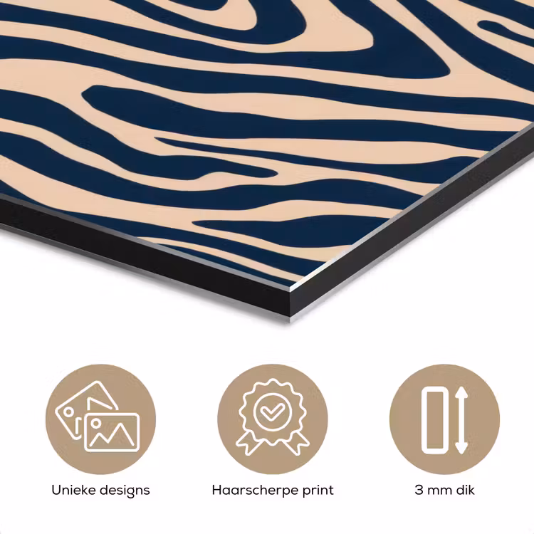 Aluminium schilderij - Zebra - Patroon - Blauw - Beige — 7