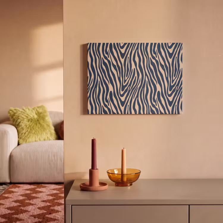 Akoestisch schilderij - Zebra - Patroon - Blauw - Beige — 2