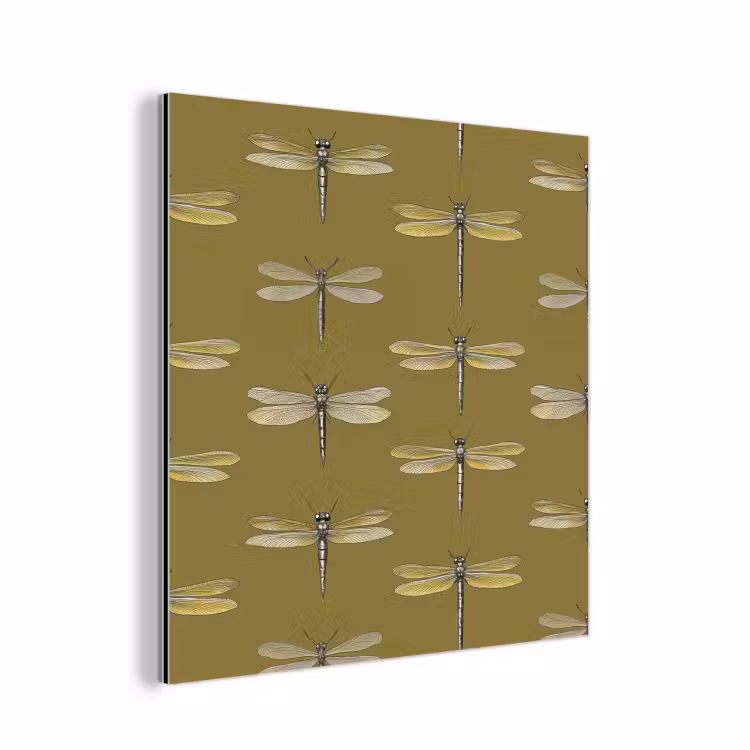 Aluminium schilderij - Libellen - Patroon - Groen — 1