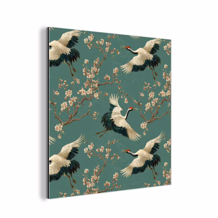Aluminium schilderij - Kersenbloesem - Kraamvogels - Groen — 1
