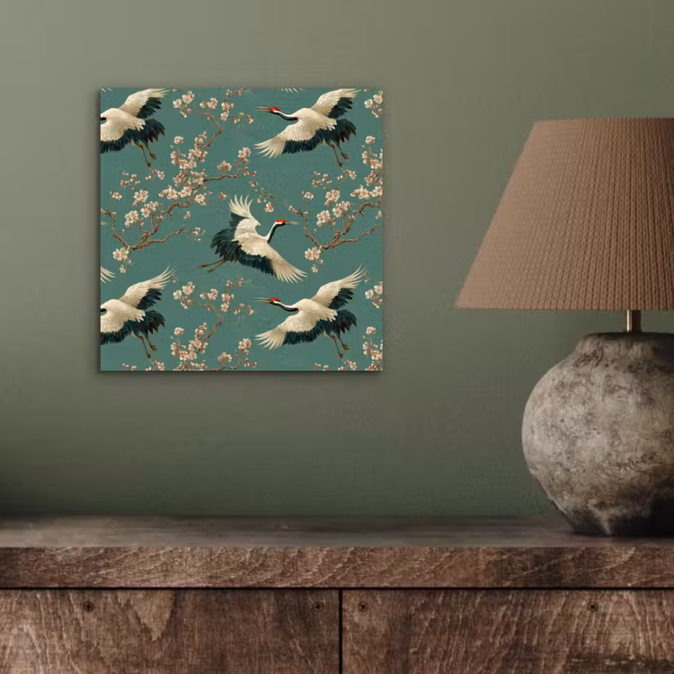 Aluminium schilderij - Kersenbloesem - Kraamvogels - Groen — 3