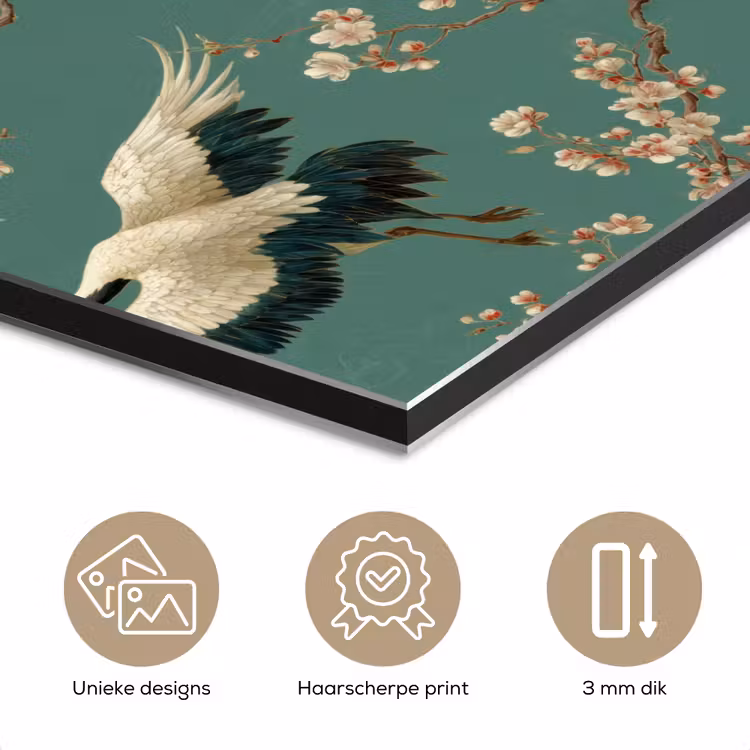 Aluminium schilderij - Kersenbloesem - Kraamvogels - Groen — 7