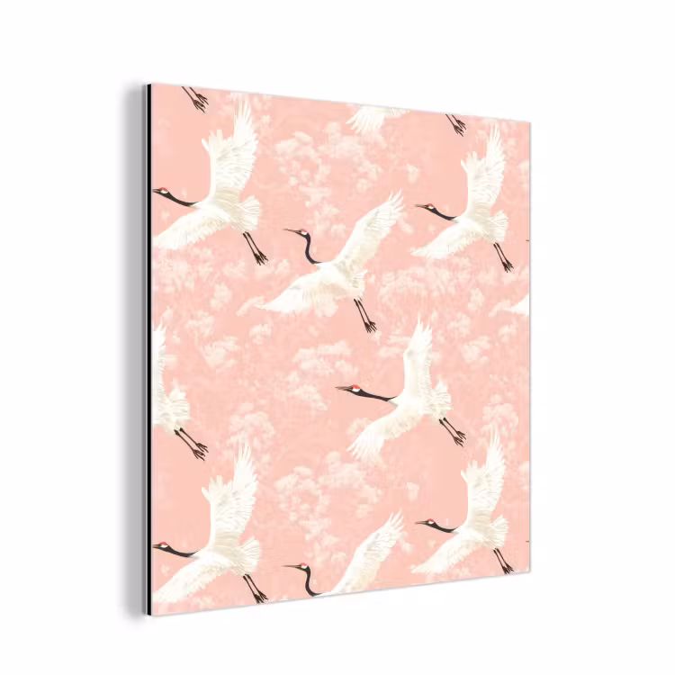 Aluminium schilderij - Kraanvogels - Bloesem - Roze — 1