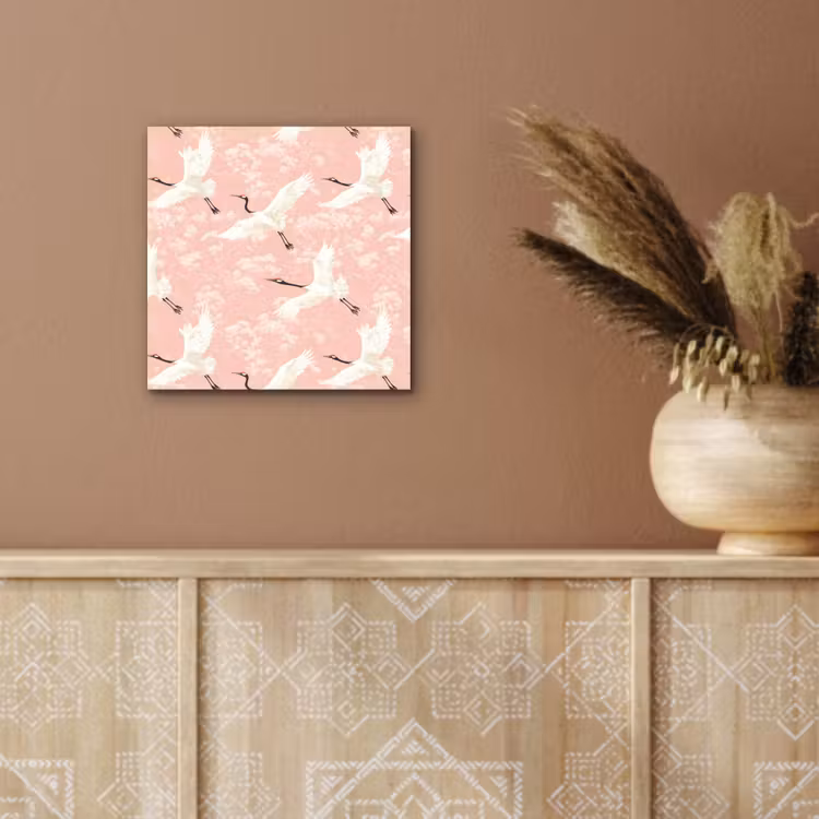 Aluminium schilderij - Kraanvogels - Bloesem - Roze — 5