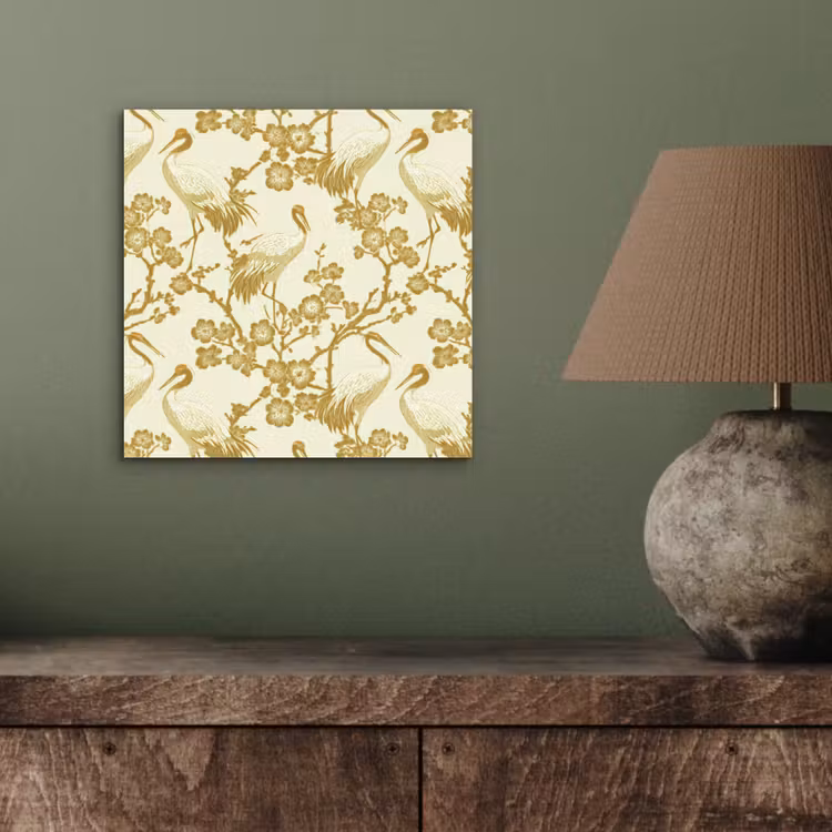 Aluminium schilderij - Kraanvogels - Kersenbloesem - Goud — 3