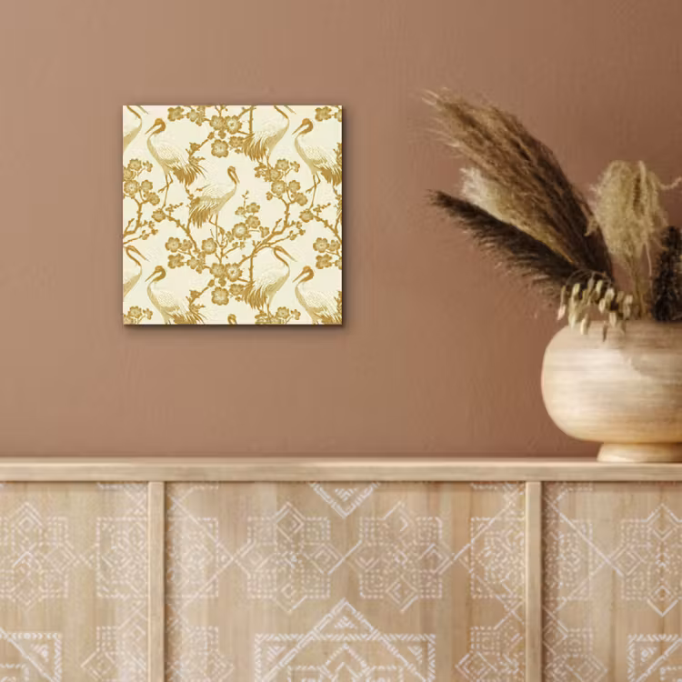 Aluminium schilderij - Kraanvogels - Kersenbloesem - Goud — 5
