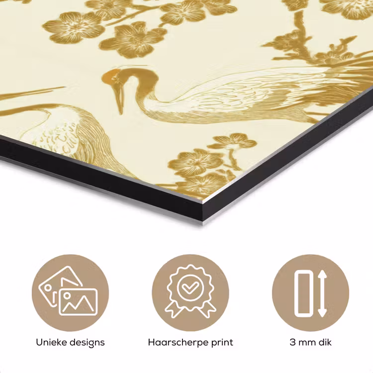 Aluminium schilderij - Kraanvogels - Kersenbloesem - Goud — 7