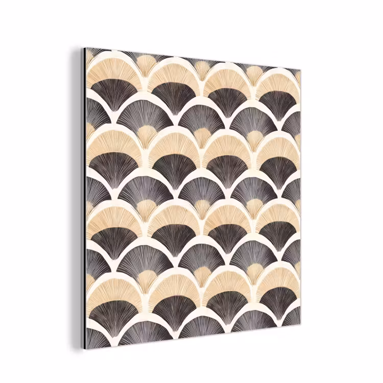 Aluminium schilderij - Waaier - Patroon - Zwart - Beige — 1
