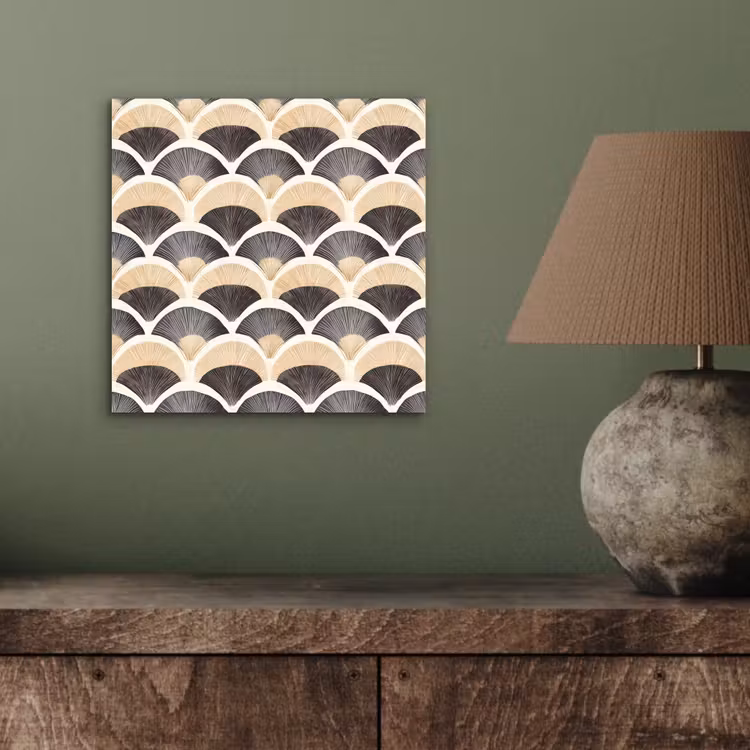 Aluminium schilderij - Waaier - Patroon - Zwart - Beige — 3