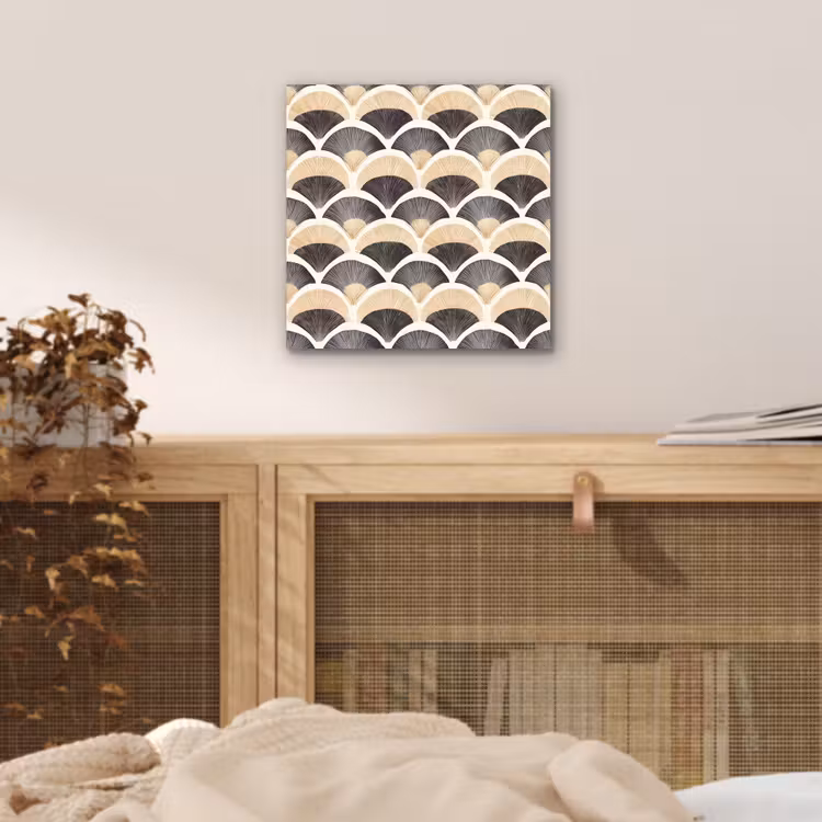 Aluminium schilderij - Waaier - Patroon - Zwart - Beige — 4