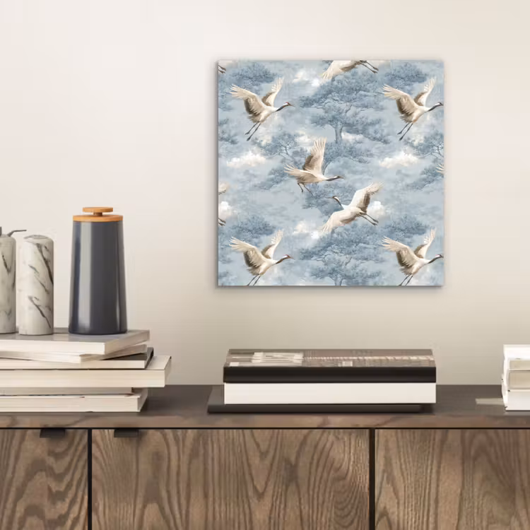 Aluminium schilderij - Wolken - Kraanvogels - Blauw — 2