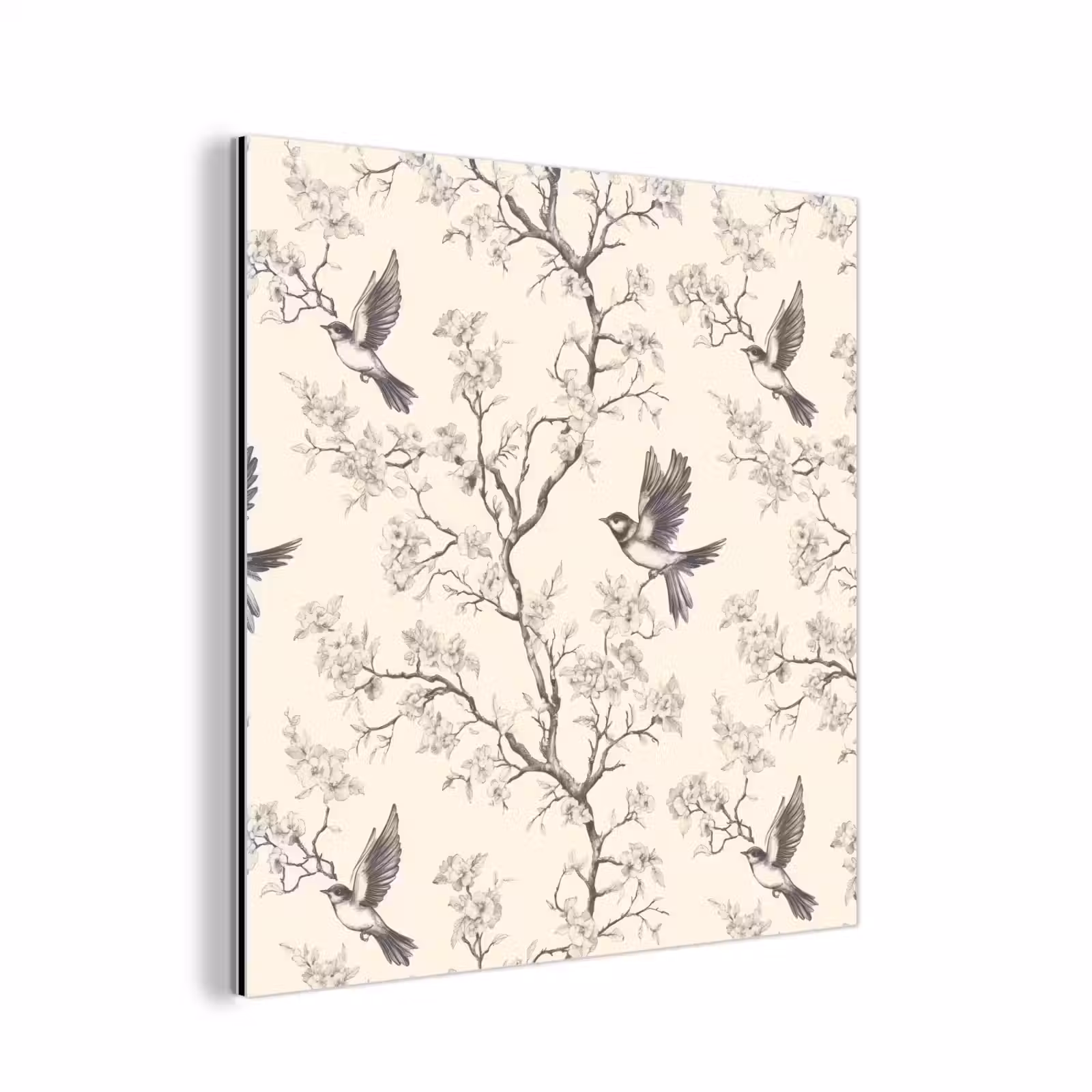 Aluminium schilderij - Takken - Vogels - Beige — 1