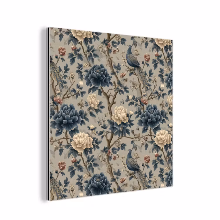 Aluminium schilderij - Pauw - Bloemen - Blauw — 1