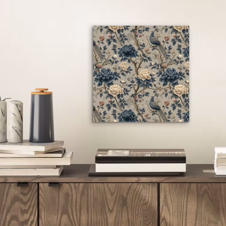 Aluminium schilderij - Pauw - Bloemen - Blauw — 2