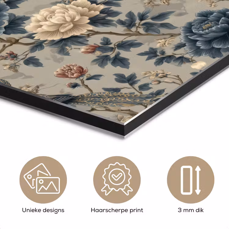 Aluminium schilderij - Pauw - Bloemen - Blauw — 7