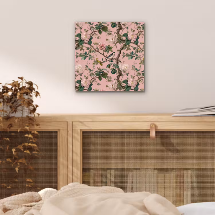 Aluminium schilderij - Pioenrozen - Botanisch - Vogel — 4