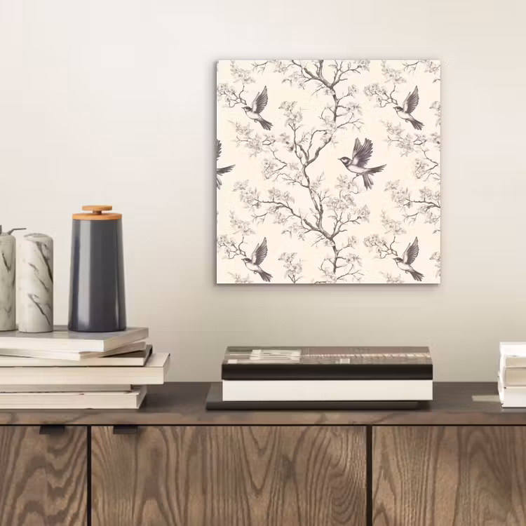 Aluminium schilderij - Takken - Vogels - Beige — 2