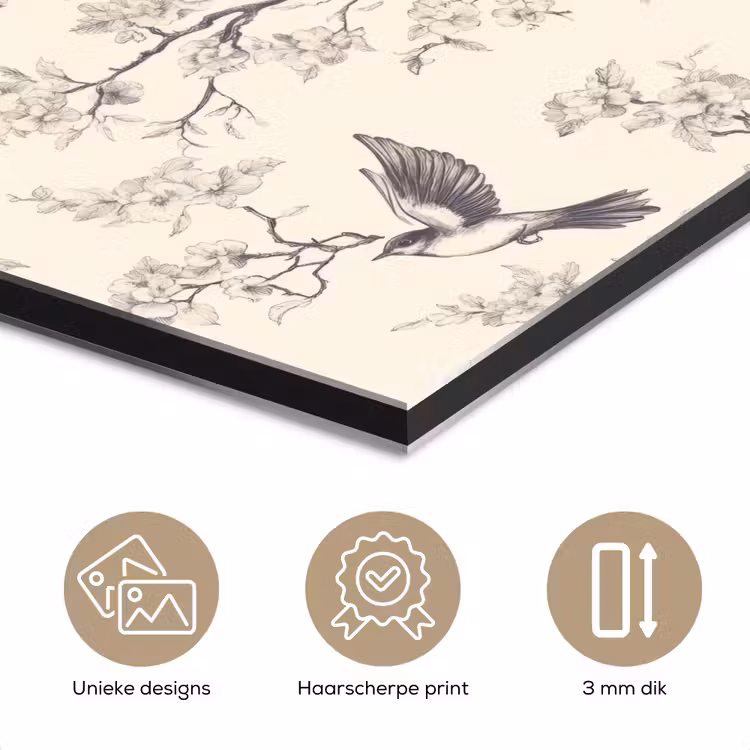 Aluminium schilderij - Takken - Vogels - Beige — 7