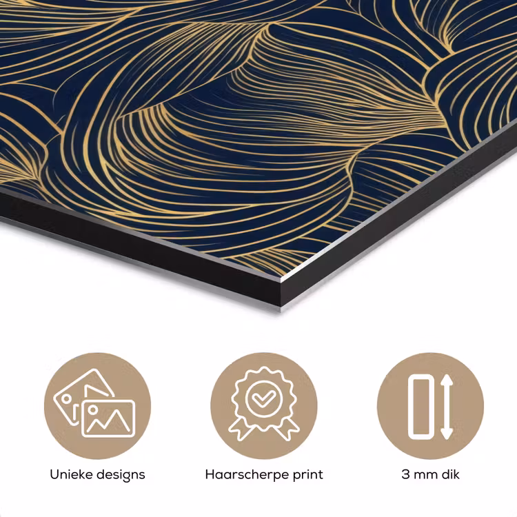 Aluminium schilderij - Abstract - Lijnen - Blauw - Goud — 7