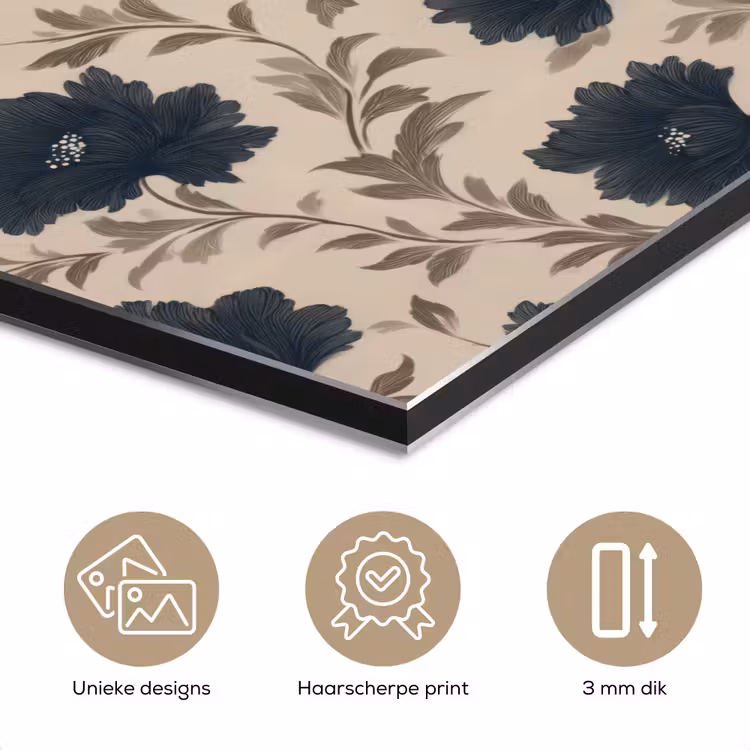 Aluminium schilderij - Motief - Bloemen - Zwart - Beige — 7