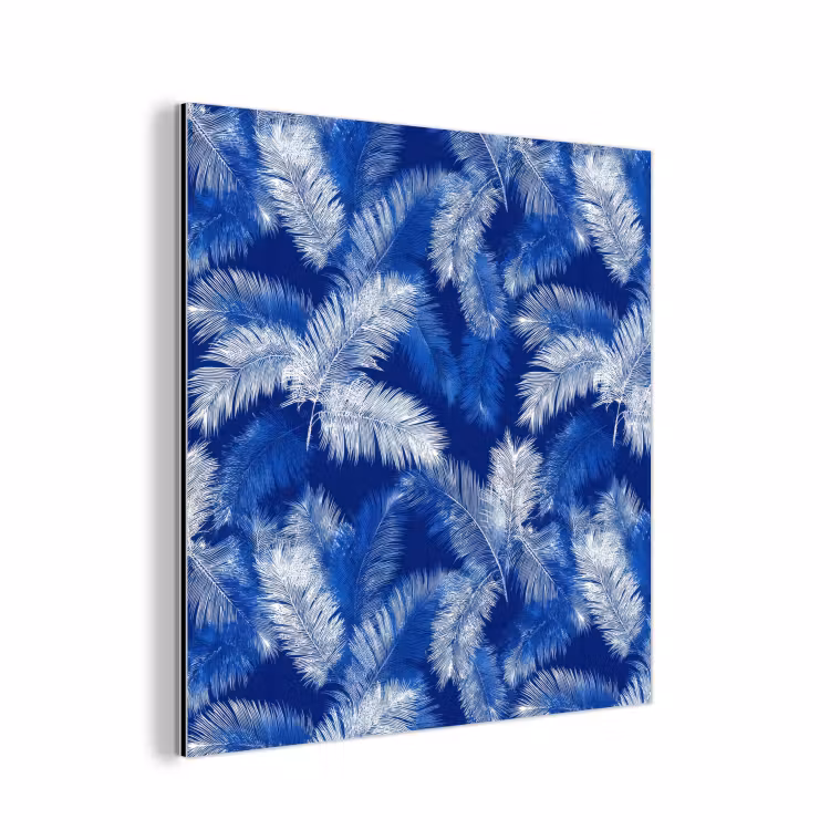 Aluminium schilderij - Palmblad - Patroon - Blauw — 1