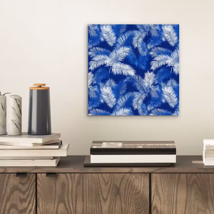 Aluminium schilderij - Palmblad - Patroon - Blauw — 2