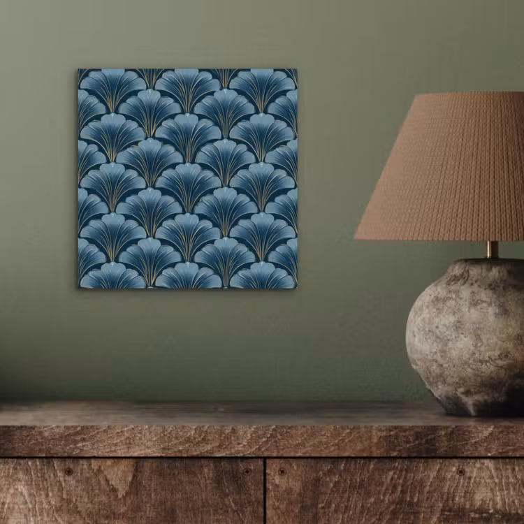 Aluminium schilderij - Patroon - Ginkgoblad - Blauw — 3