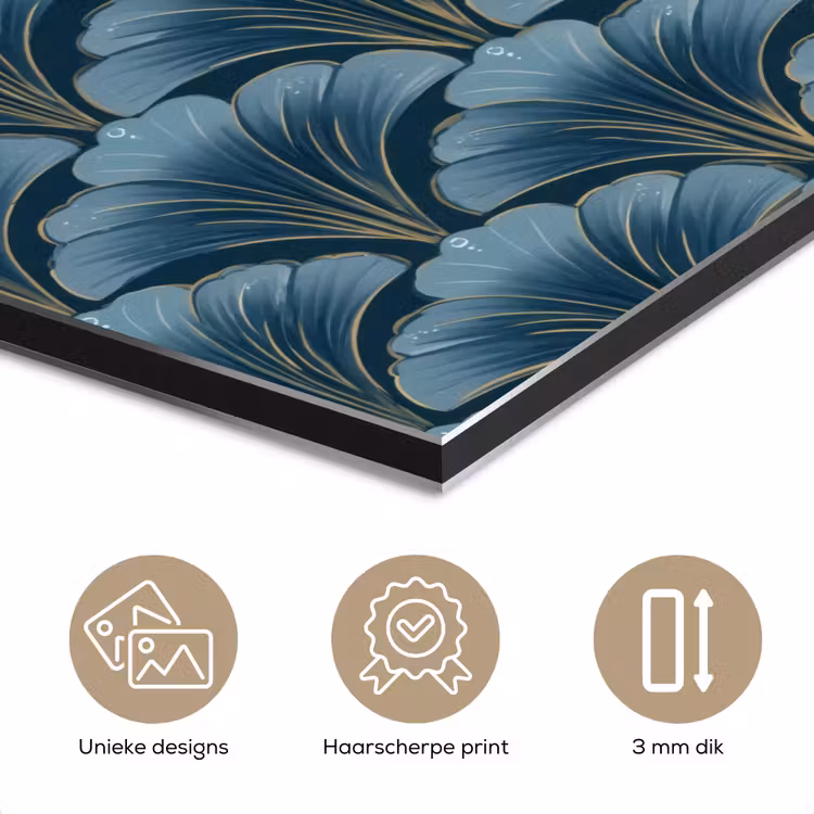 Aluminium schilderij - Patroon - Ginkgoblad - Blauw — 7