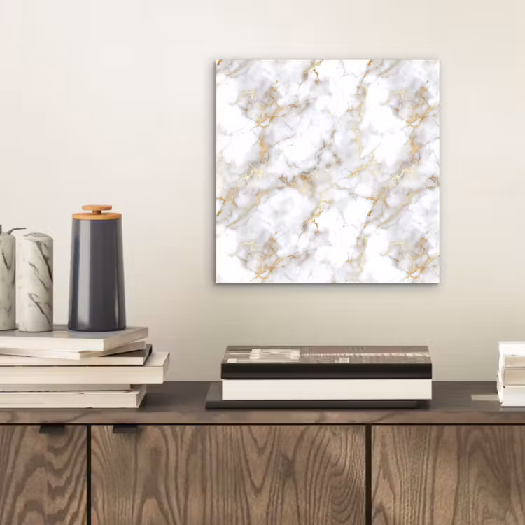 Aluminium schilderij - Gouden aders - Marmer - Wit — 2