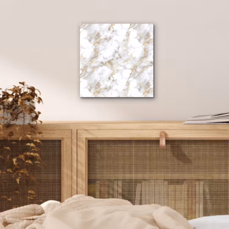 Aluminium schilderij - Gouden aders - Marmer - Wit — 4