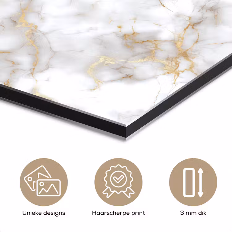Aluminium schilderij - Gouden aders - Marmer - Wit — 7
