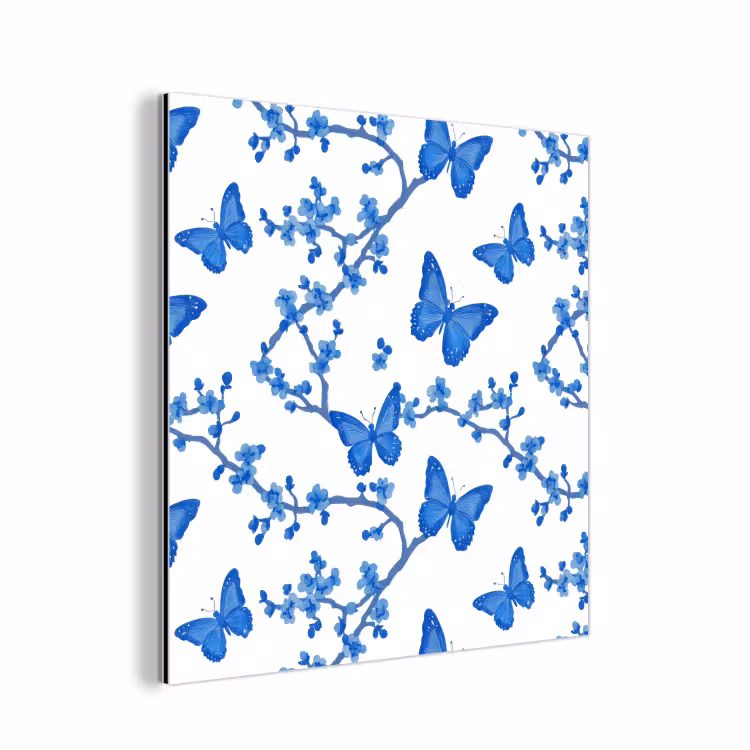 Aluminium schilderij - Vlinder - Bloemen - Blauw — 1