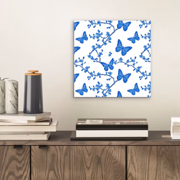 Aluminium schilderij - Vlinder - Bloemen - Blauw — 2