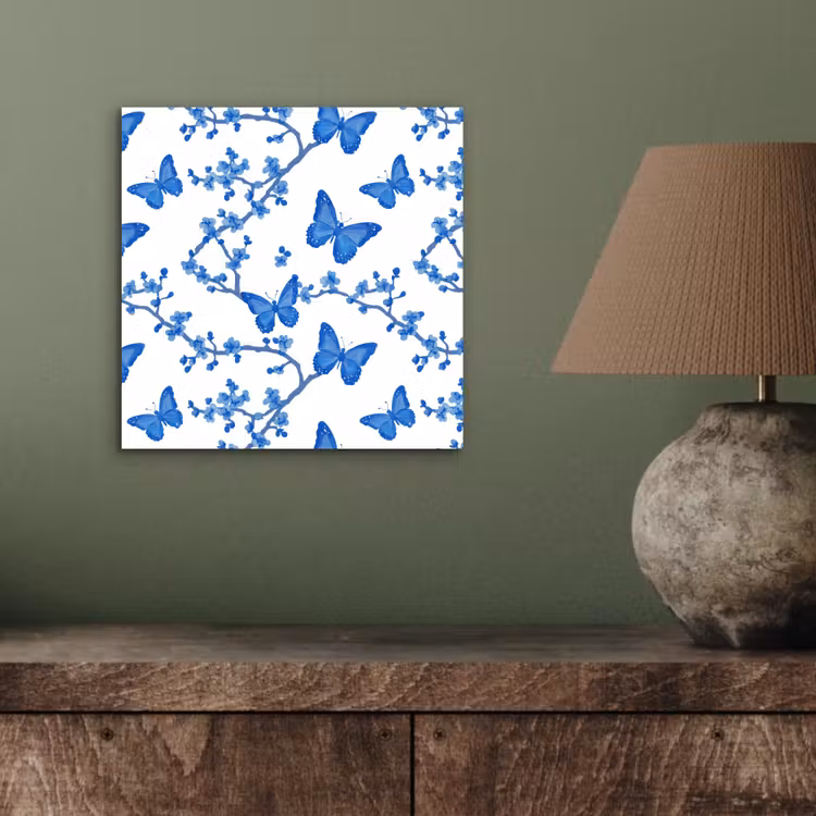 Aluminium schilderij - Vlinder - Bloemen - Blauw — 3