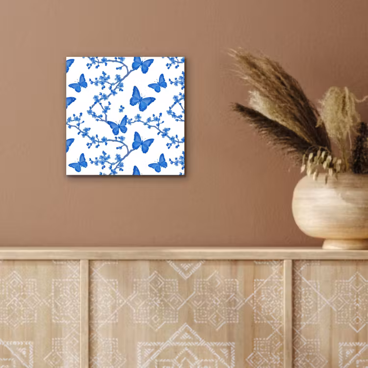 Aluminium schilderij - Vlinder - Bloemen - Blauw — 5