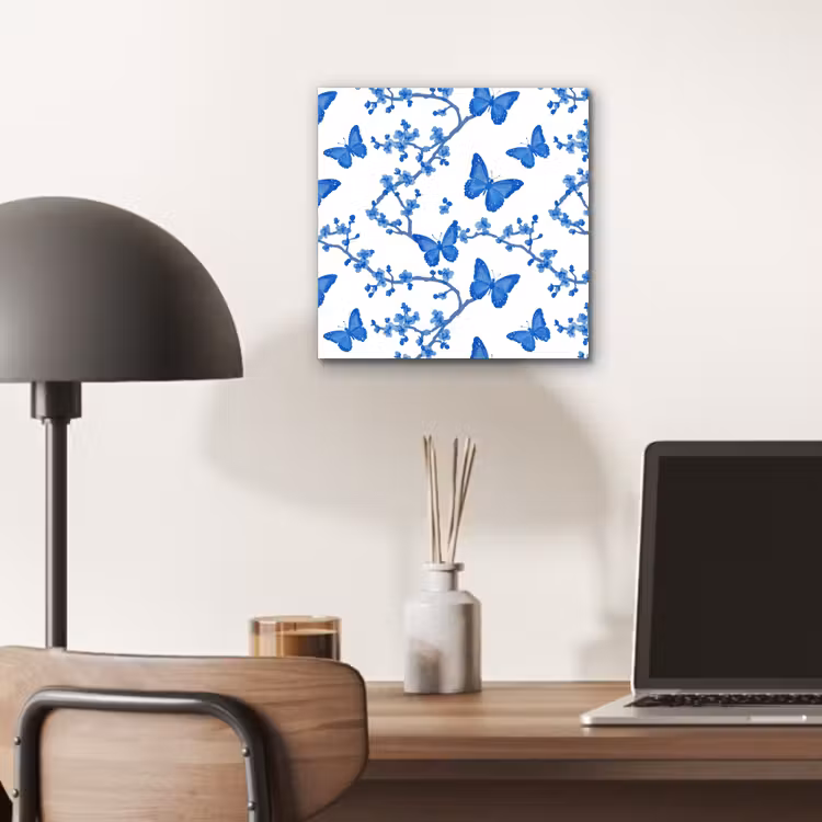 Aluminium schilderij - Vlinder - Bloemen - Blauw — 6