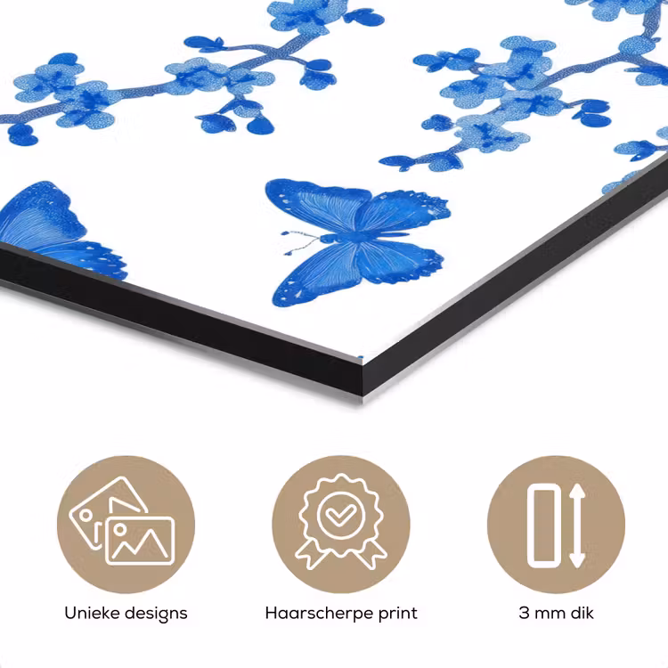 Aluminium schilderij - Vlinder - Bloemen - Blauw — 7