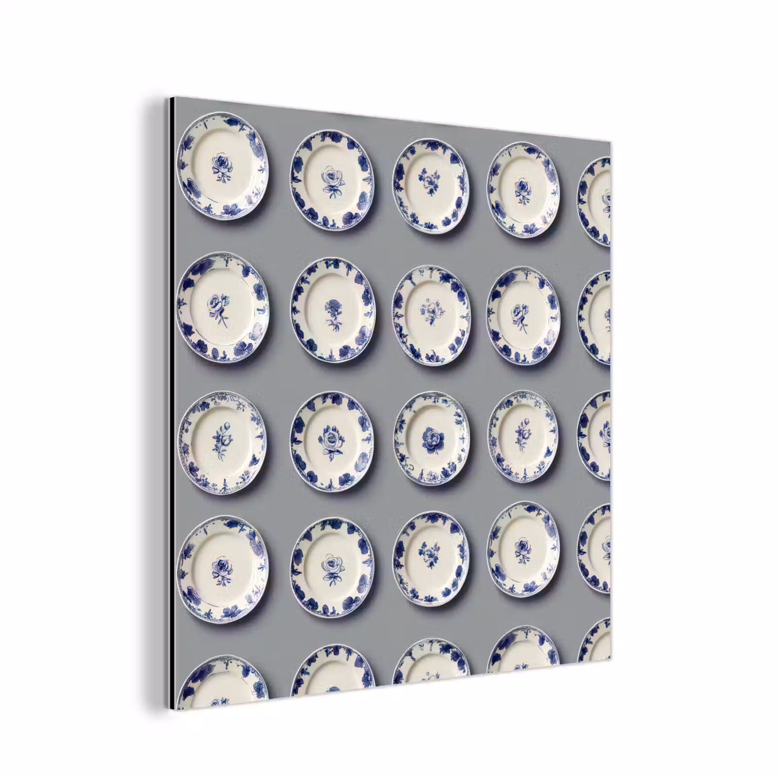 Aluminium schilderij - Borden - Bloemen - Blauw - Wit — 1