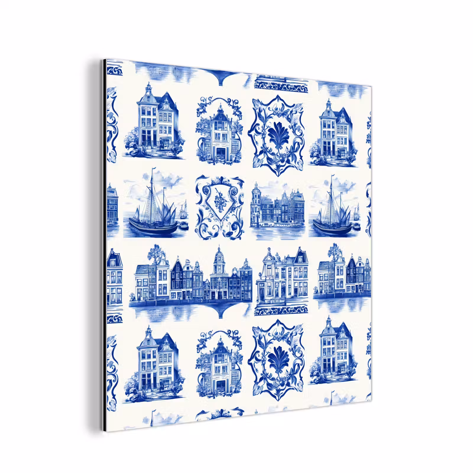 Aluminium schilderij - Huizen - Schepen - Blauw — 1