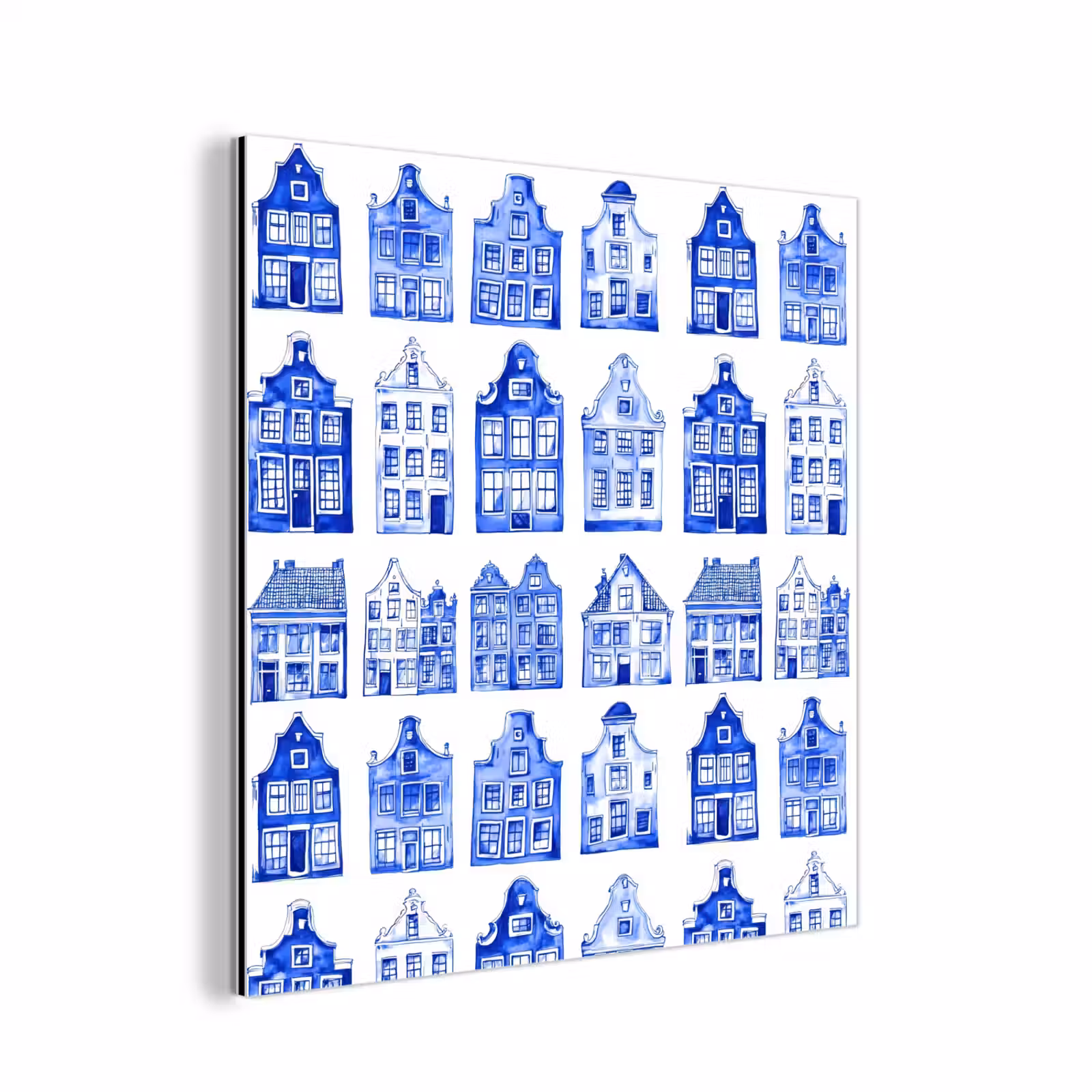 Aluminium schilderij - Patroon - Huizen - Blauw — 1